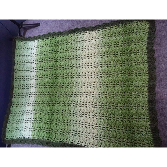 Handmade Other - Handmade Afghan Multiple Shades Green Crochet Knit 41x31